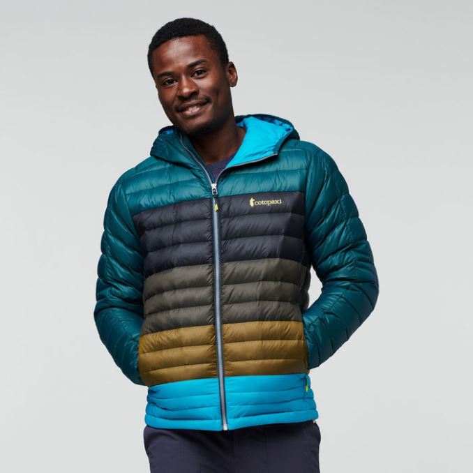 Marcas Fuego Down Hooded Jacket Colorblock Hombre Deep Ocean Stripes Cotopaxi