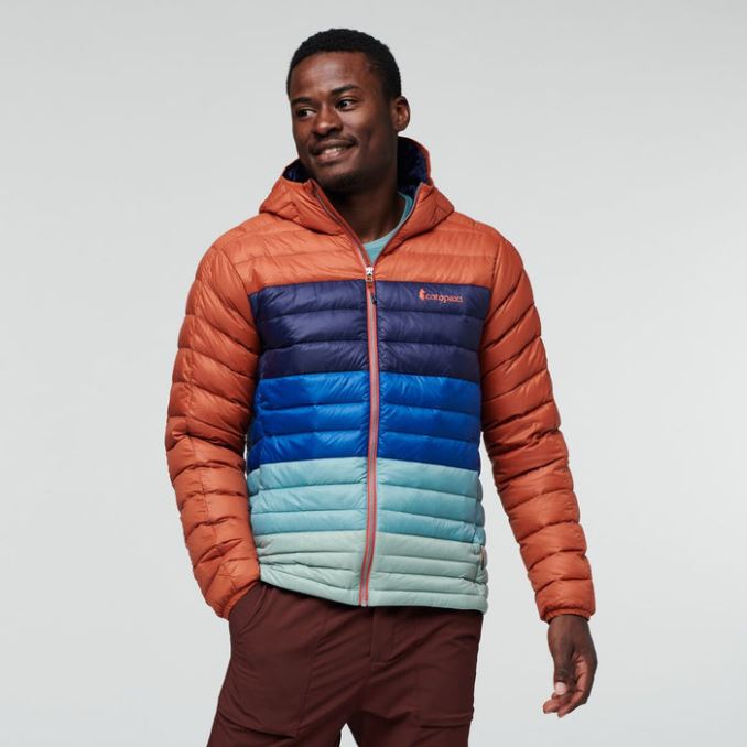 Original Cotopaxi Chaqueta Con Capucha Fuego Rayas Especias Colorblock Hombre